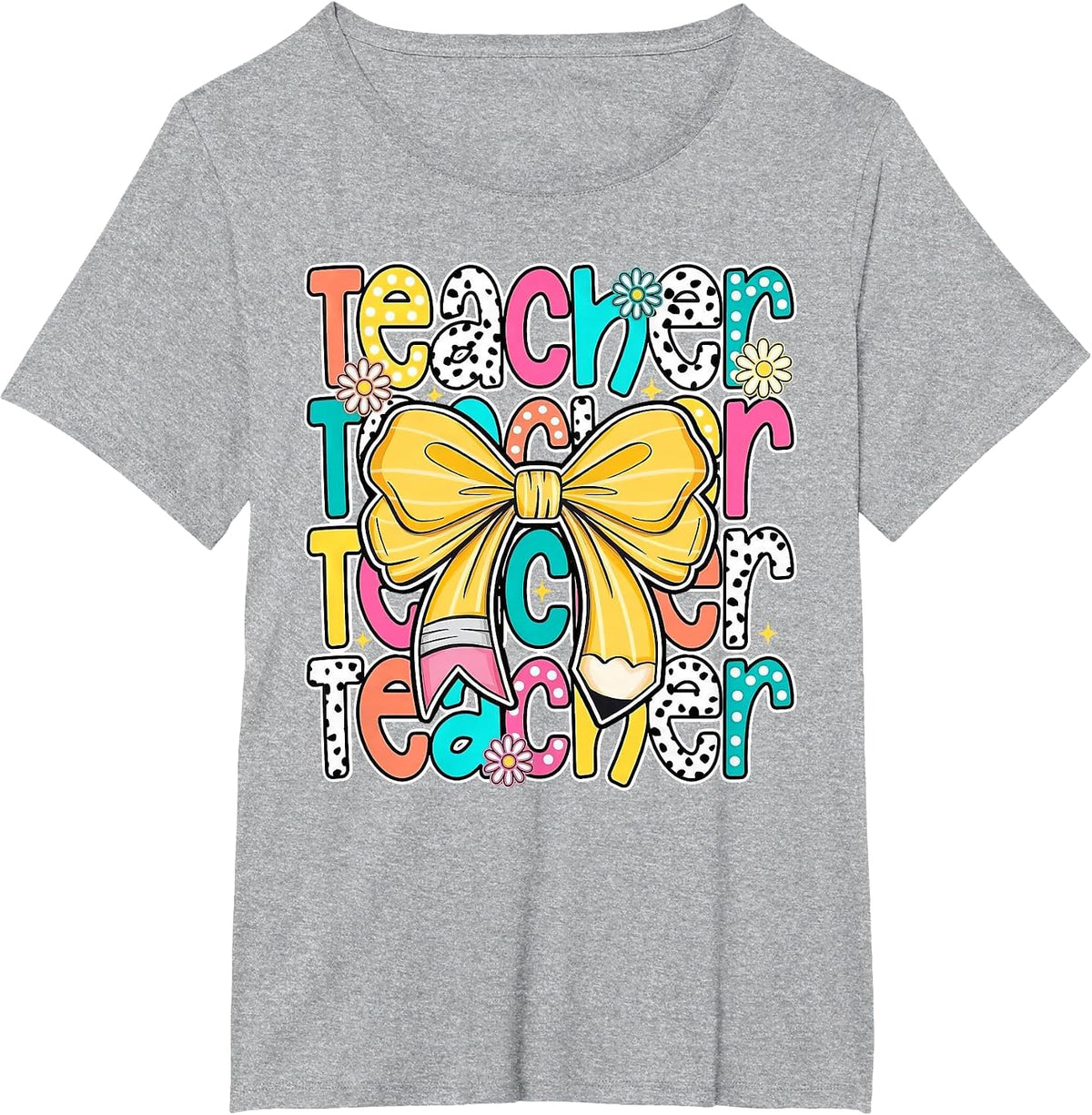 Teacher Pencil Coquette Bow Funny Back to School Teacher T-Shirt - Heather Grey
