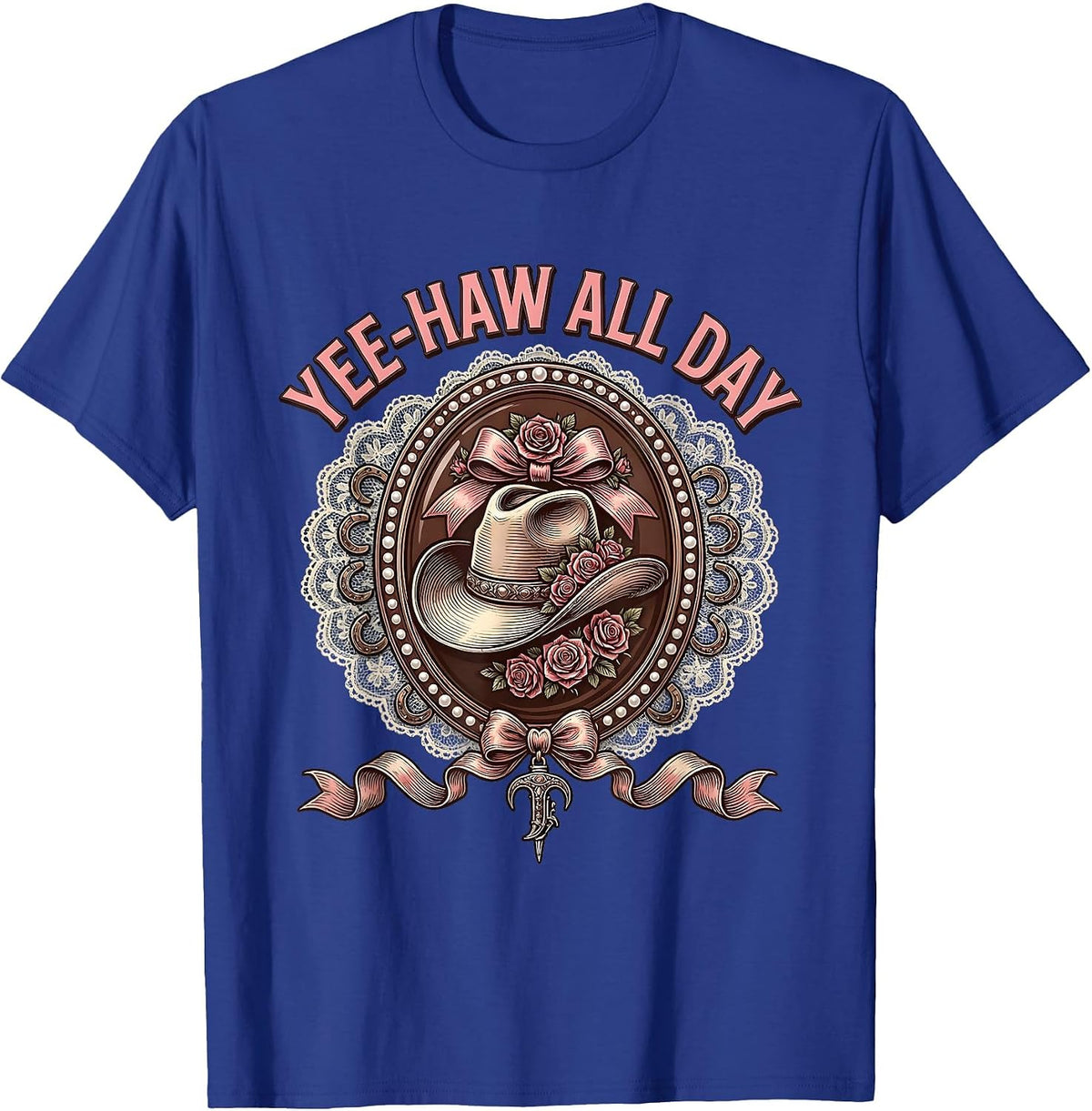 Yee-Haw All Day Western Cowboy Design T-Shirt - Royal Blue