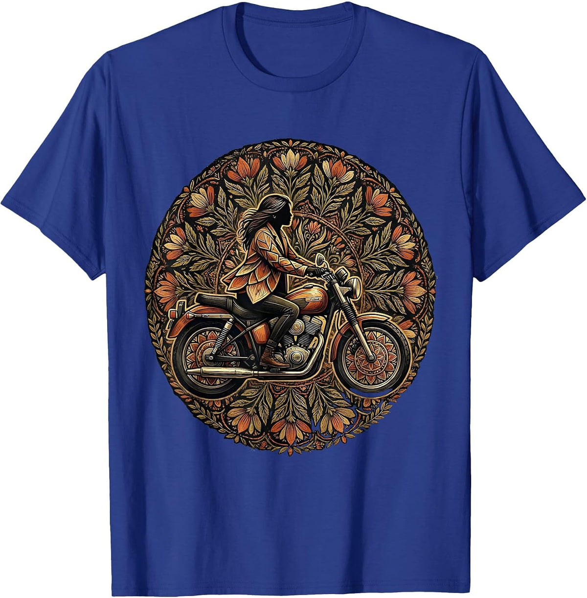 Leather Jacket Motorcycle Rider Graphic Tee T-Shirt - Royal Blue