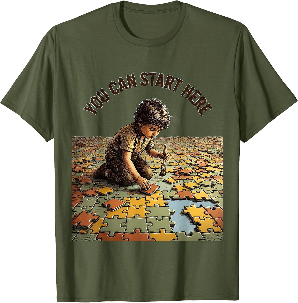 You Can Start Here Motivational Teacher Affirmation T-Shirt - Olive Green