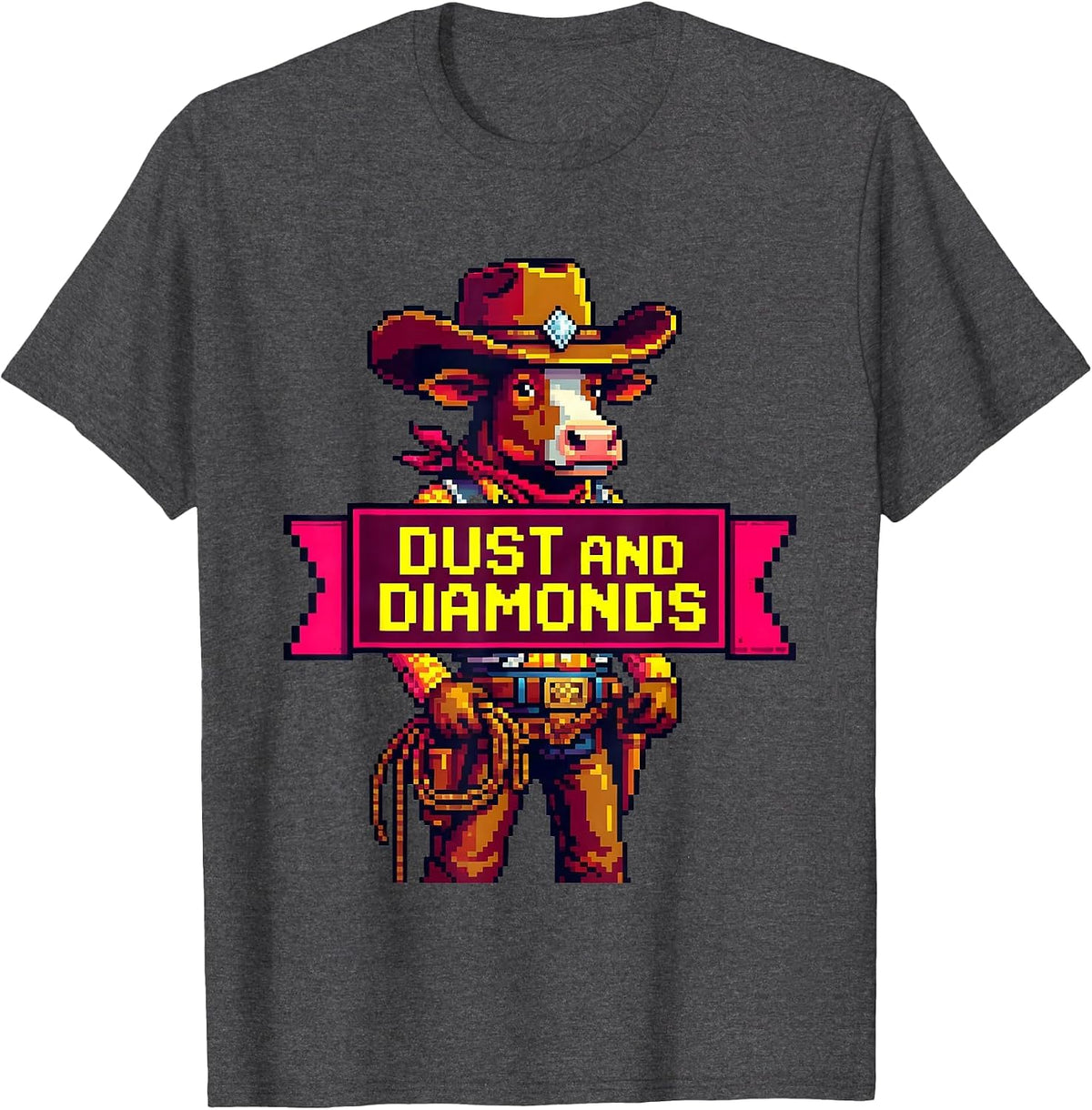 Dust and Diamonds Cowboy Western Design T-Shirt - Dark Heather Grey