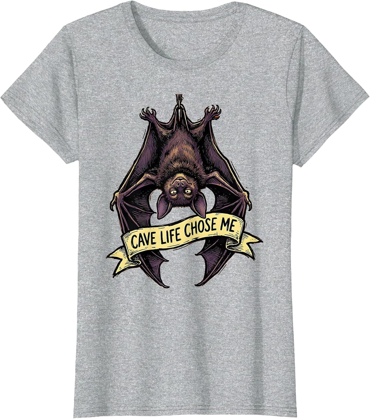 Cave Life Chose Me Bat Graphic Design T-Shirt - Heather Grey