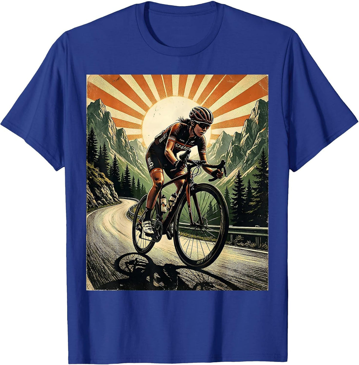 Men's Cyclist Climbing Mountain Road Graphic T-Shirt - Royal Blue