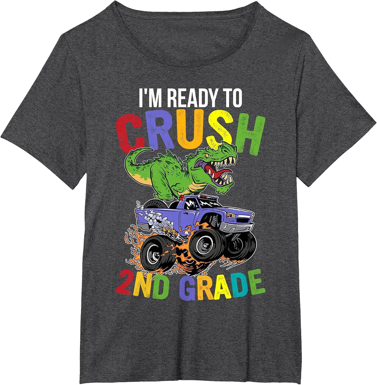 I'm Ready to Crush 2nd Grade Monster Truck Dinosaur Boys T-Shirt - Dark Heather Grey