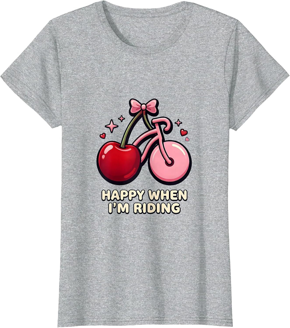Women's Happy When I'm Riding Bike Lover Design T-Shirt - Heather Grey
