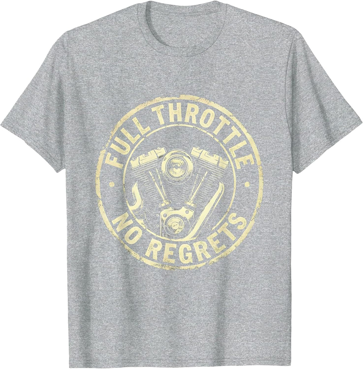 Men's Full Throttle No Regrets Motorcycle Design T-Shirt - Heather Grey