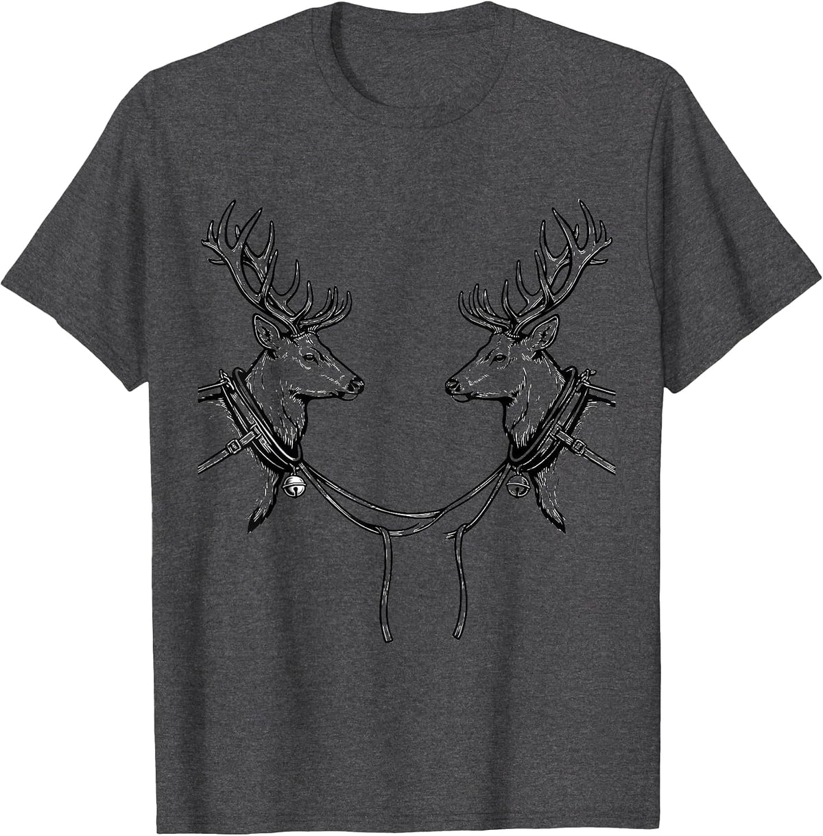 Deer Hunters Christmas Humor Antler Line Art T-Shirt - Dark Heather Grey