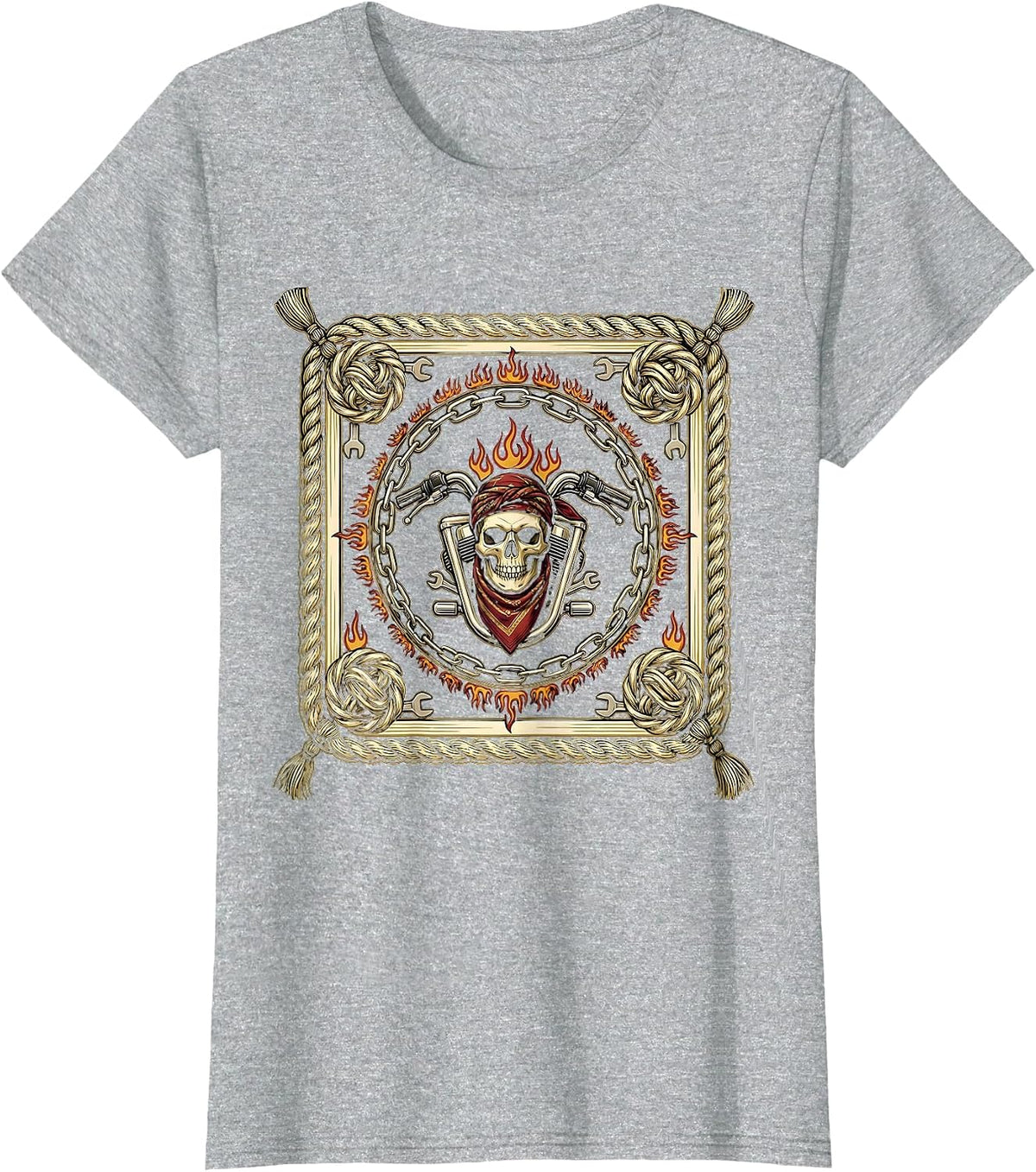 Biker Bandana Face Motorcycle Rider Graphic T-Shirt - Heather Grey