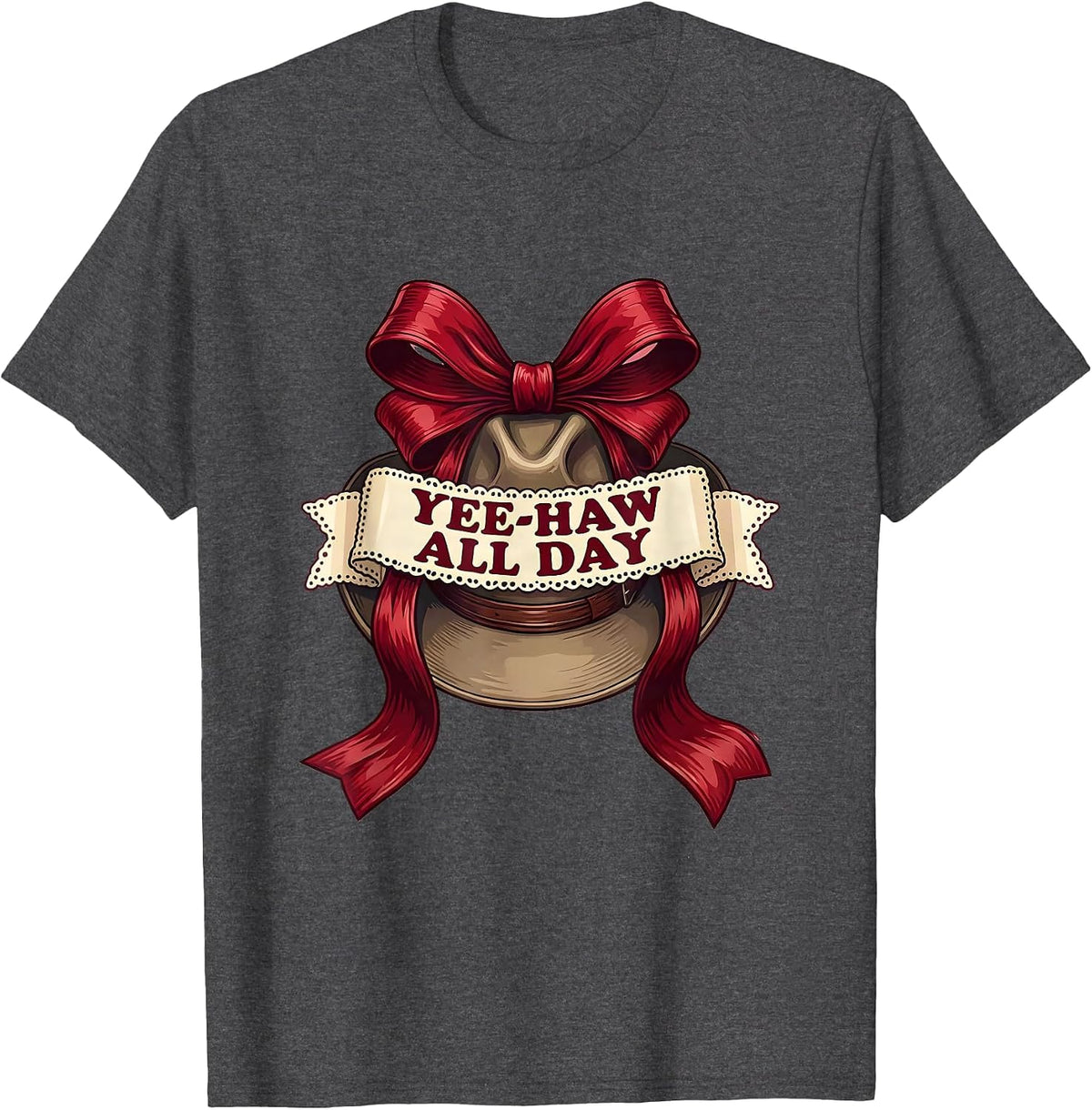 Men's Yee-Haw All Day Western Cowboy Design T-Shirt - Dark Heather Grey