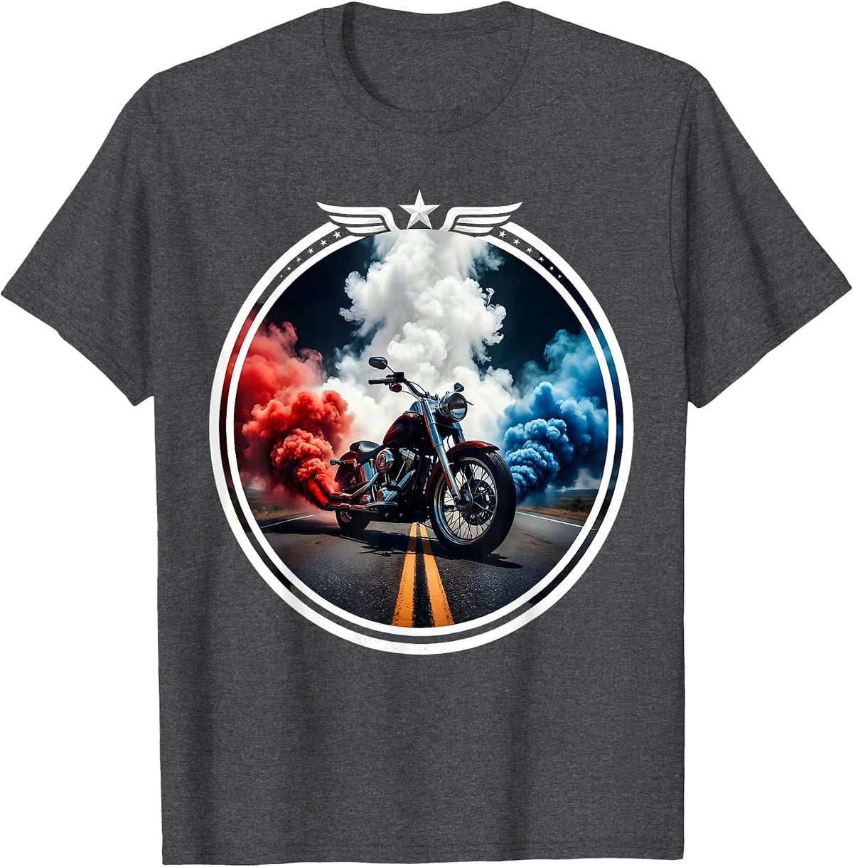 Vintage Motorcycle Lone Highway Dusk Freedom USA T-Shirt - Dark Heather Grey