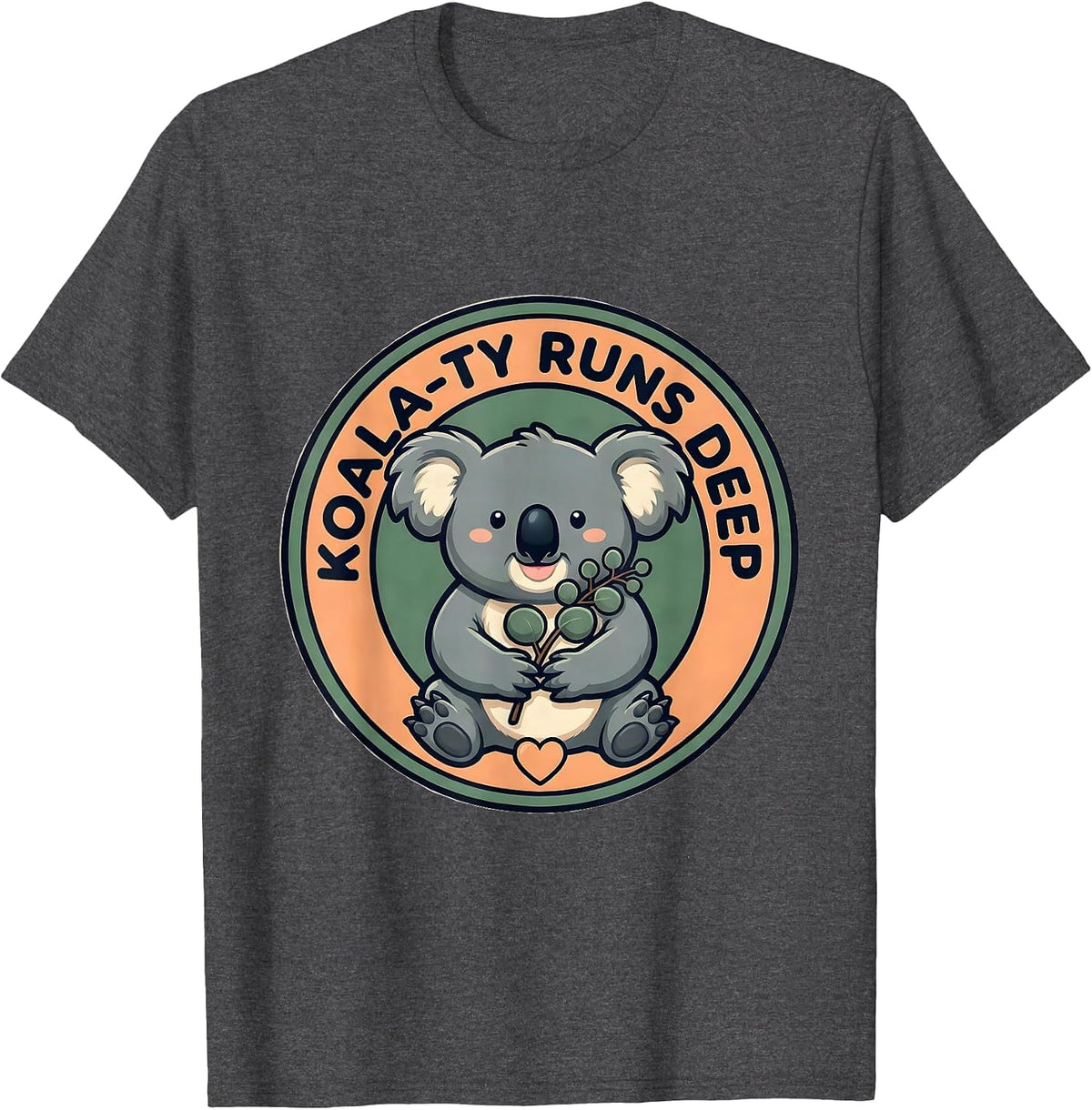 Men's Koala-ty Runs Deep Cute Kawaii Koala Lover Animal Pun Humor T-Shirt - Dark Heather Grey