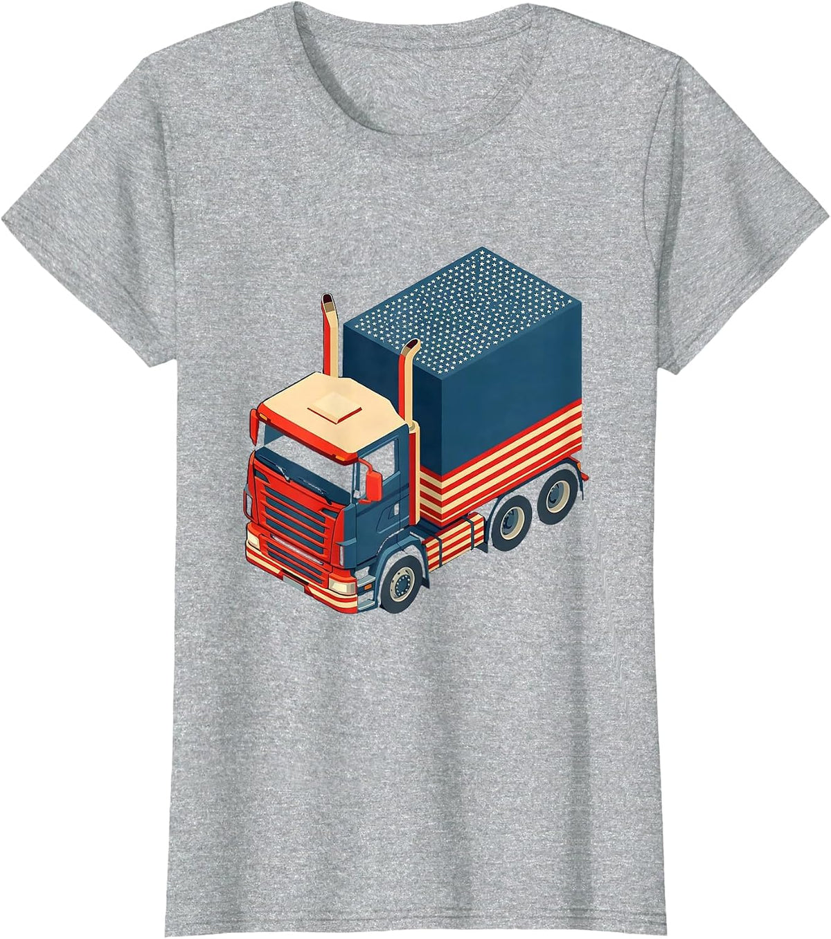 Women's American Flag Semi Truck Driver Patriotic Trucker Pride T-Shirt - Heather Grey