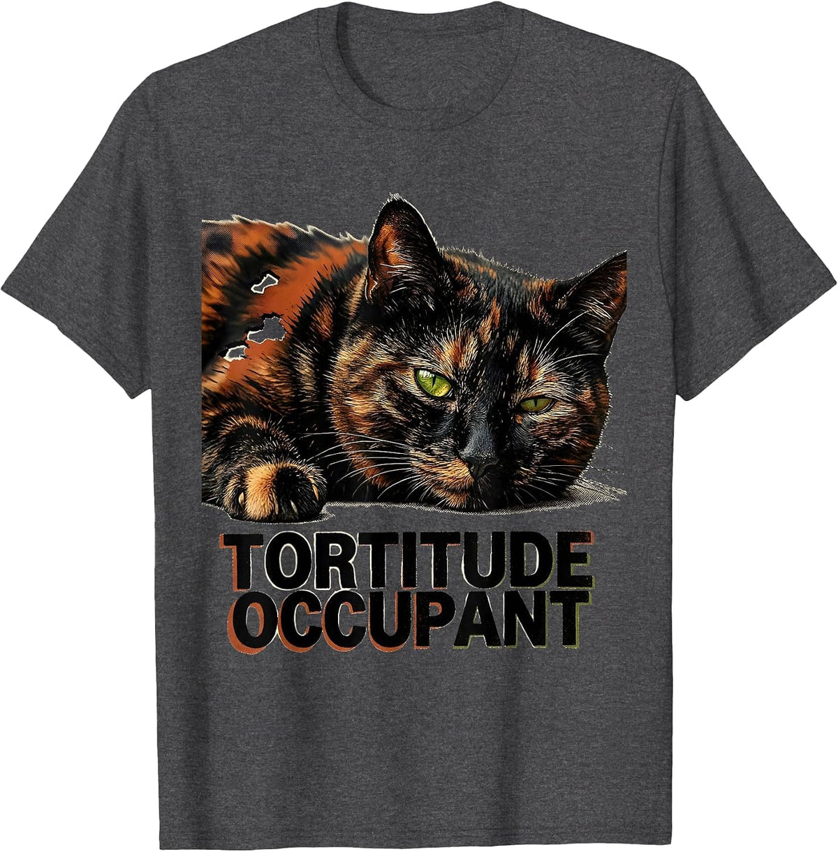 Men's Tortitude Occupant Funny Tortoiseshell Cat Owner Pet Lover T-Shirt - Dark Heather Grey
