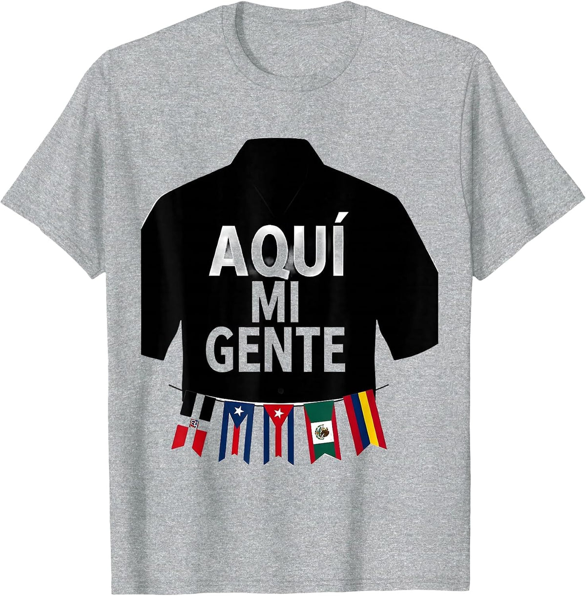 Men's Aquí Mi Gente Hispanic Heritage Month Multi-Flag Pride T-Shirt - Heather Grey