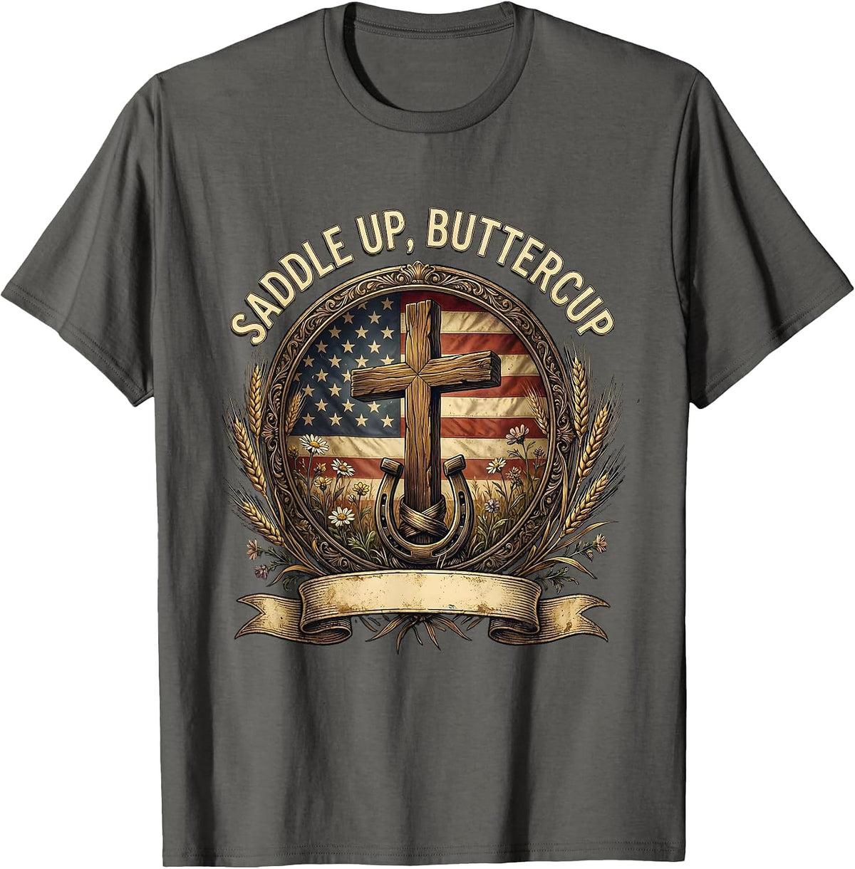 Men's Saddle Up Buttercup Country Women Design T-Shirt - Asphalt Grey