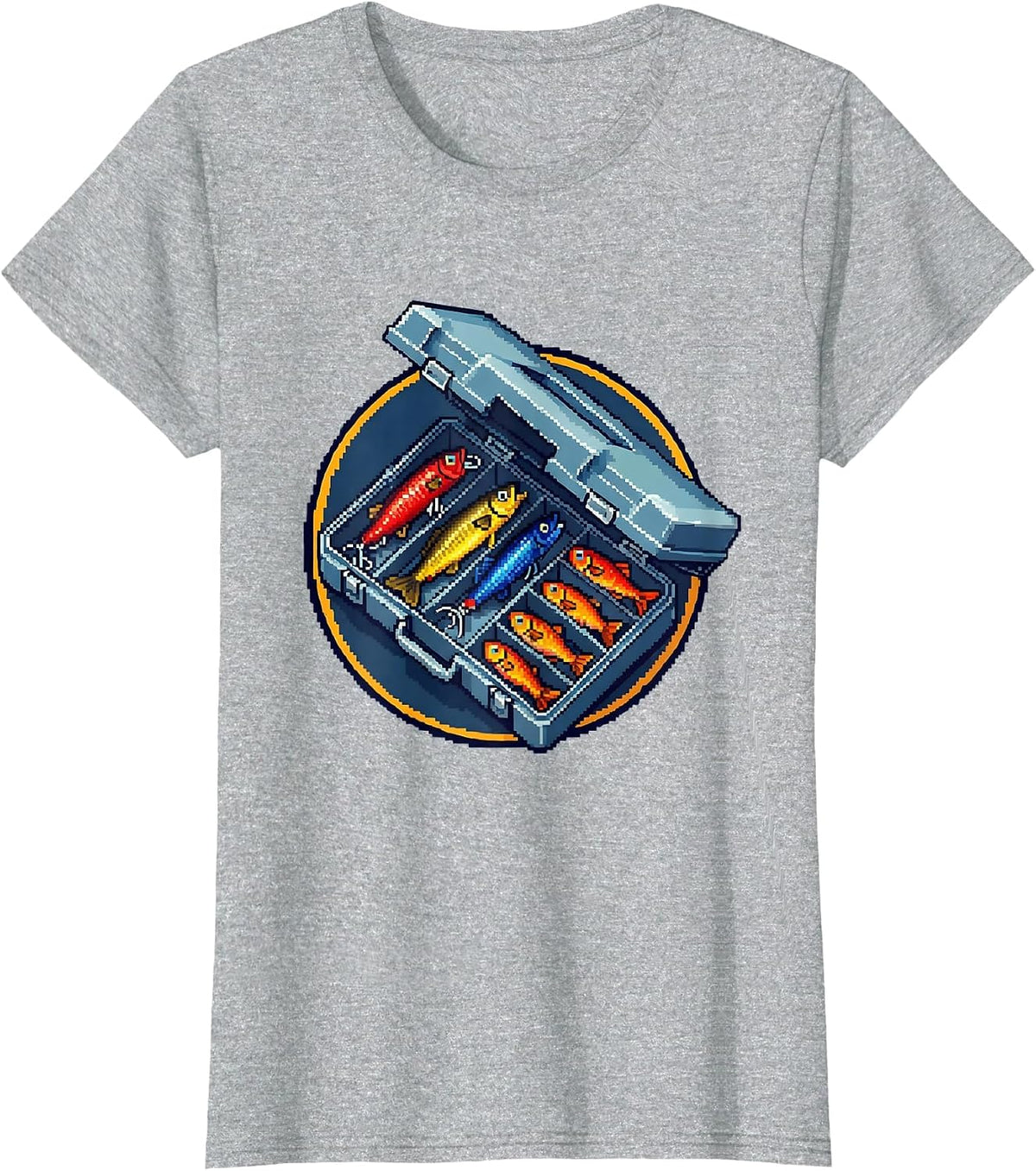 Fishing Tackle Box Colorful Lures Illustration T-Shirt - Heather Grey