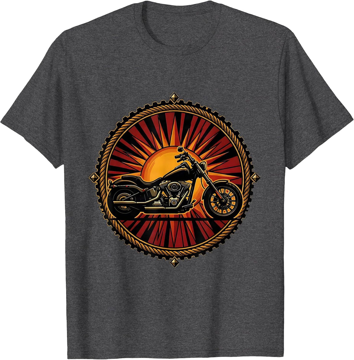 Men's Vintage Chopper Sunset Silhouette Motorcycle T-Shirt - Dark Heather Grey