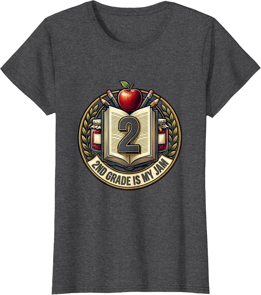 Women's 2nd Grade Is My Jam Teacher Design T-Shirt - Dark Heather Grey