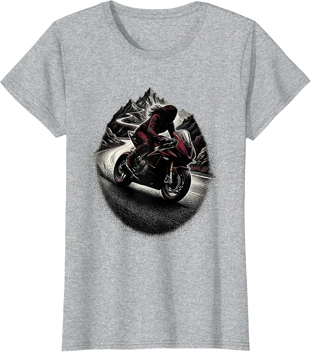 Women's Biker Leaning Into Mountain Road Curve Graphic T-Shirt - Heather Grey