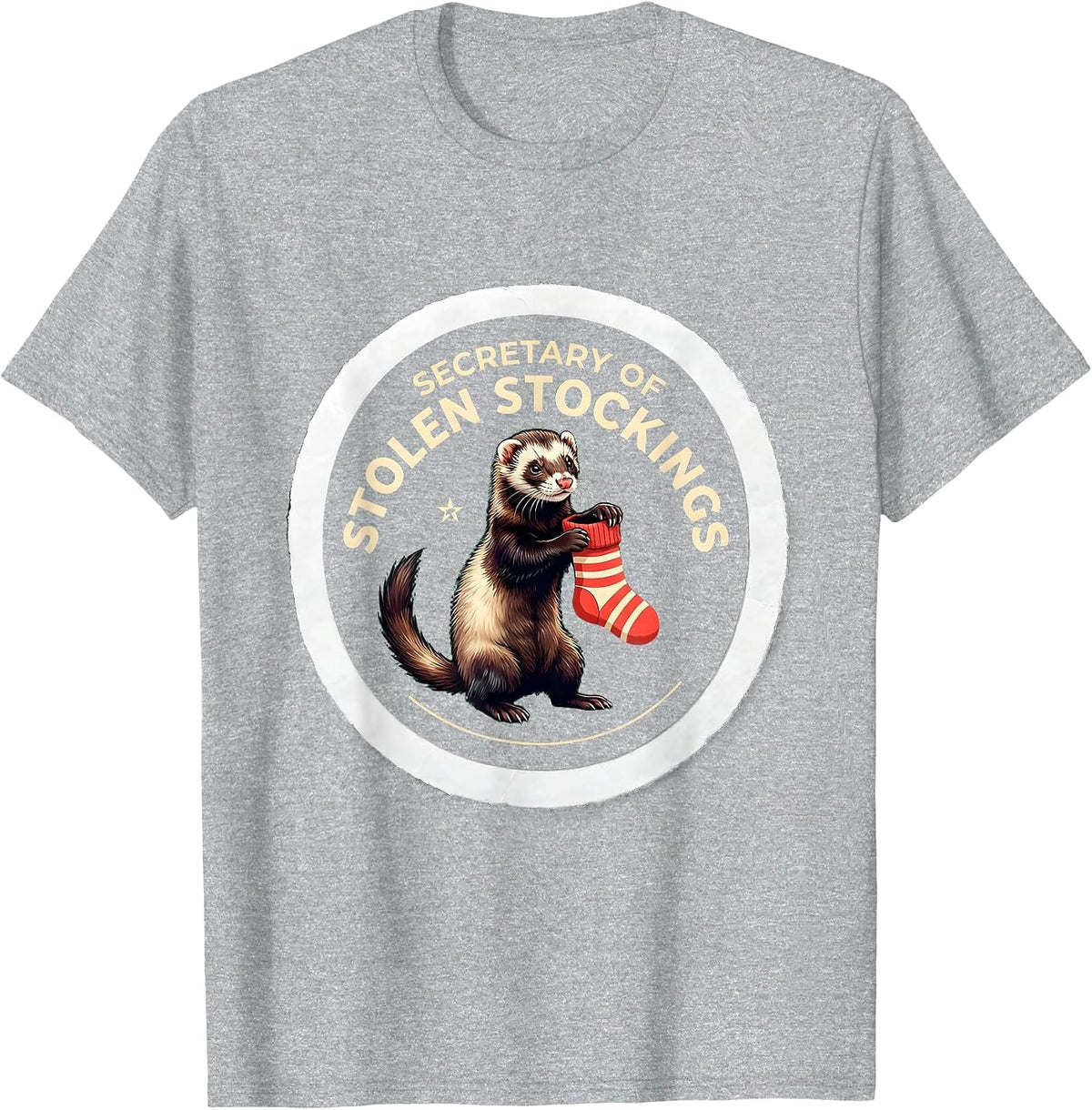 Men's Secretary Of Stolen Stockings Funny Ferret Lover Christmas T-Shirt - Heather Grey