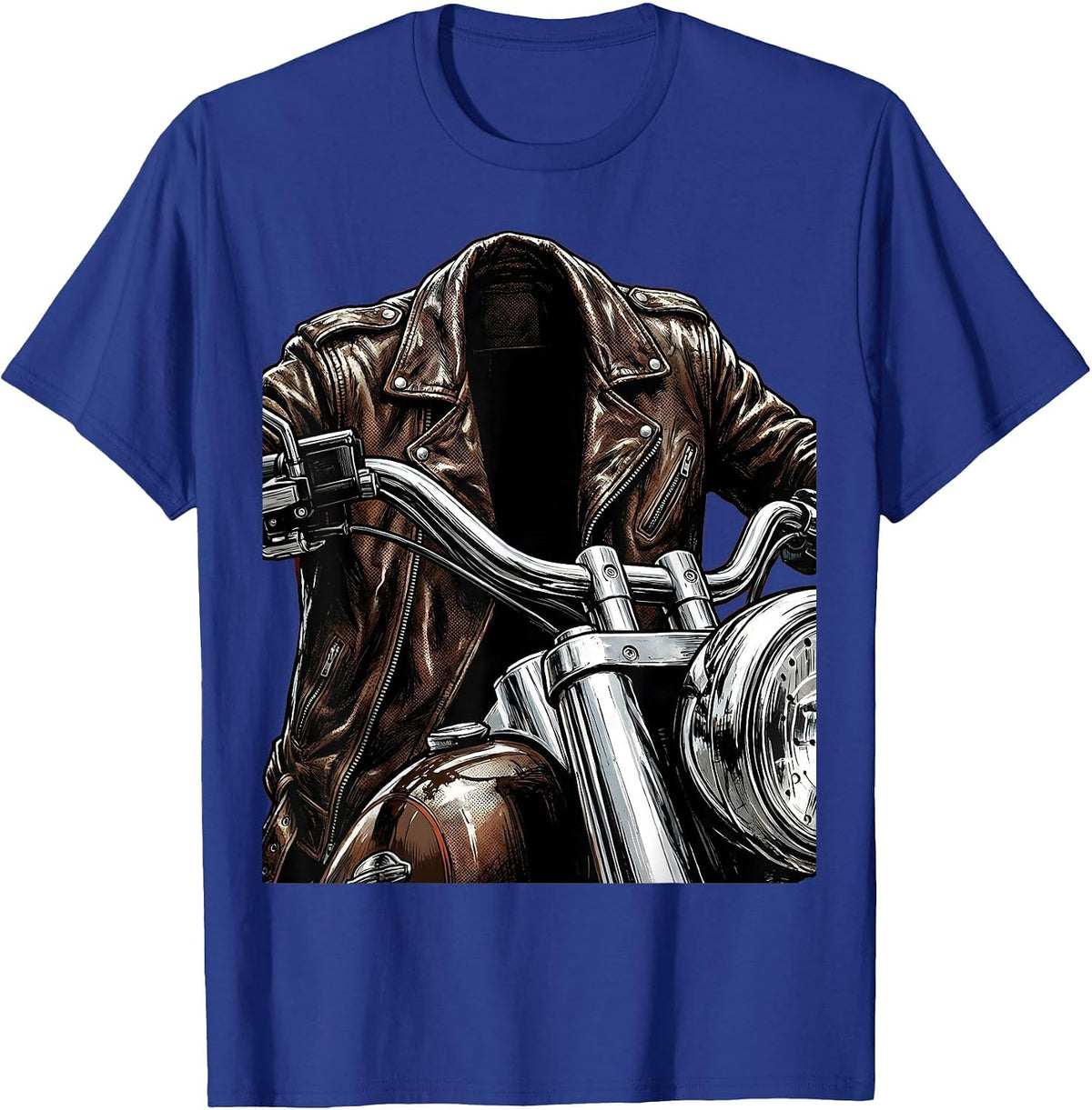 Men's Retro Motorcycle Leather Jacket Graphic Tee T-Shirt - Royal Blue