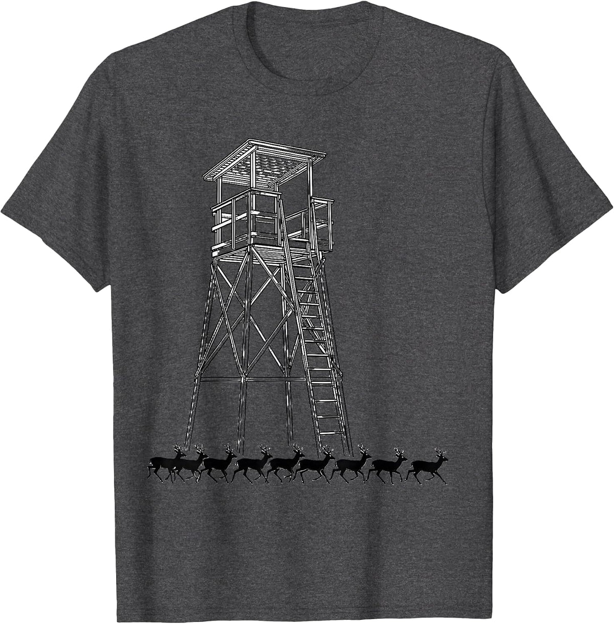 Hunting Stand Deer Buck Silhouette Funny Hunter T-Shirt - Dark Heather Grey