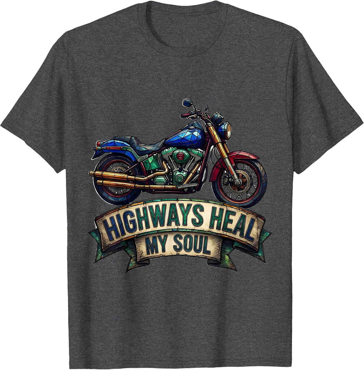 Highways Heal My Soul Motorcycle Design T-Shirt - Dark Heather Grey