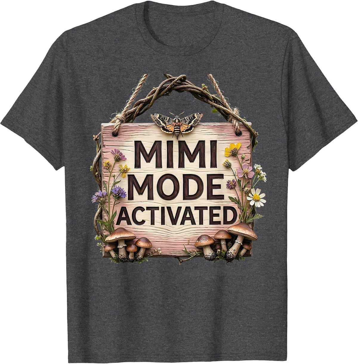 Men's Mimi Mode Activated Fun Grandma Design T-Shirt - Dark Heather Grey