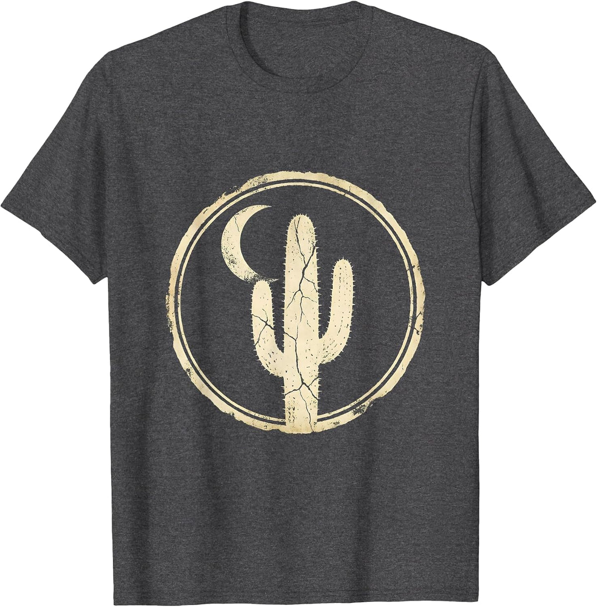 Desert Cactus Crescent Moon Country Music Design T-Shirt - Dark Heather Grey