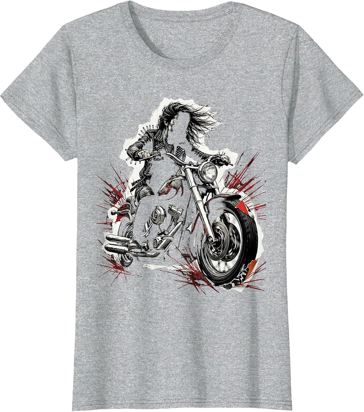 Fierce Biker Illustration Gen X Motorcycle Design T-Shirt - Heather Grey