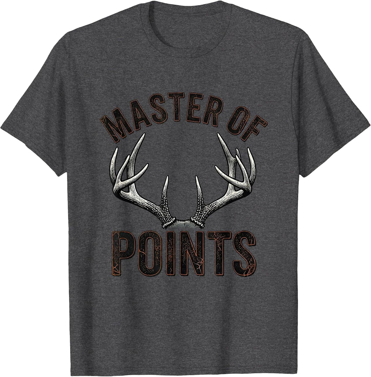 Men's Master Of Points Distressed Deer Hunting Humor Hunter Dad T-Shirt - Dark Heather Grey