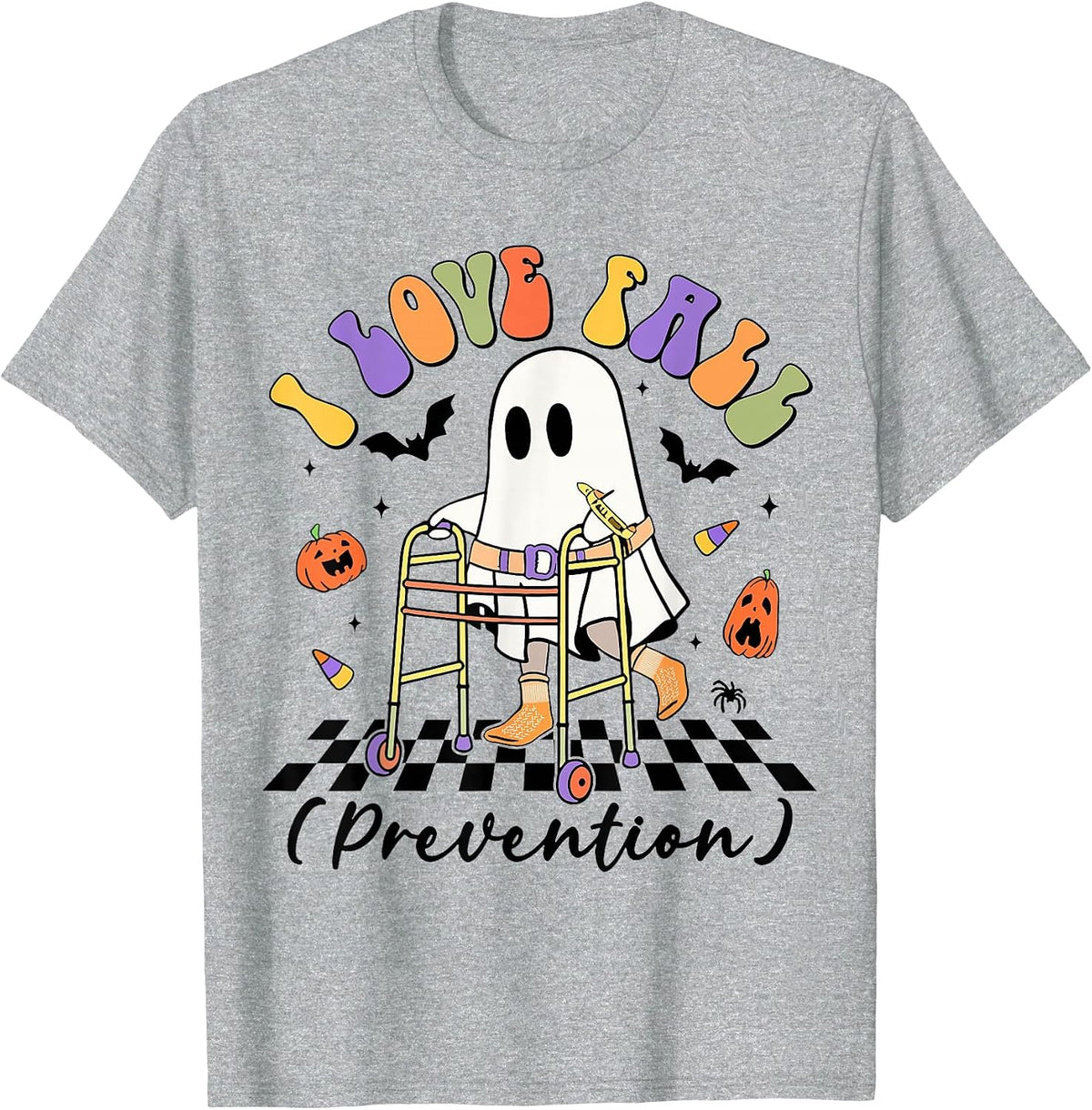 Cute I Love Fall Prevention Physical Therapy Ghost Halloween T-Shirt - Heather Grey