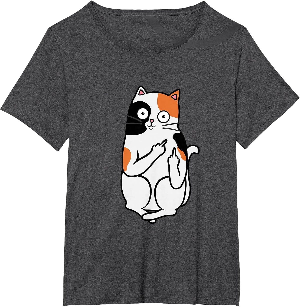 Cat Middle Finger Calico Flippin' Bird Tee T Shirt T-Shirt - Dark Heather Grey