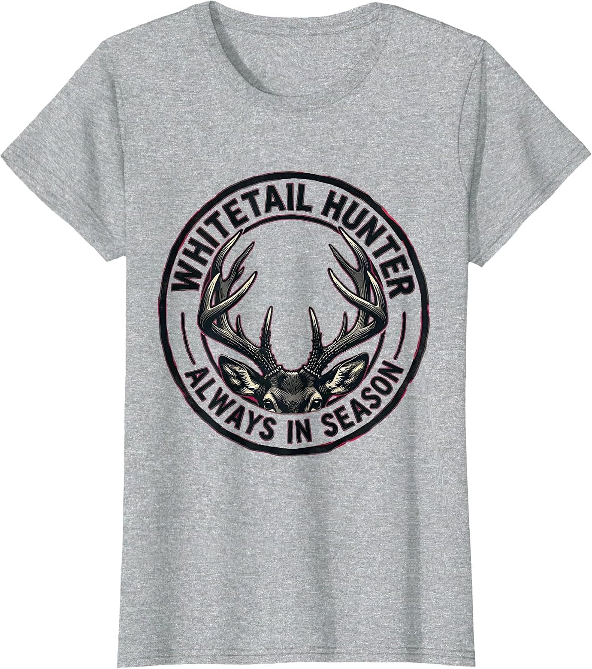 Women's Whitetail Hunter, Always In Season Linocut Deer Hunting Dad T-Shirt - Heather Grey
