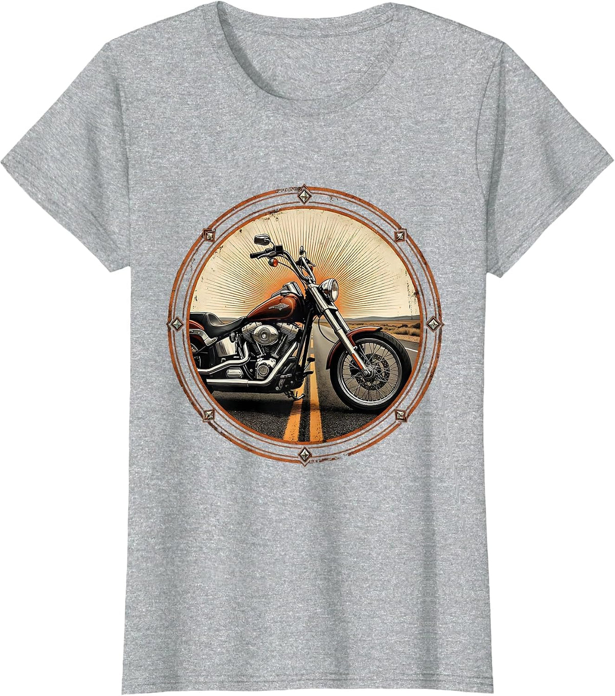 Vintage Chopper Open Highway Motorcycle Graphic T-Shirt - Heather Grey