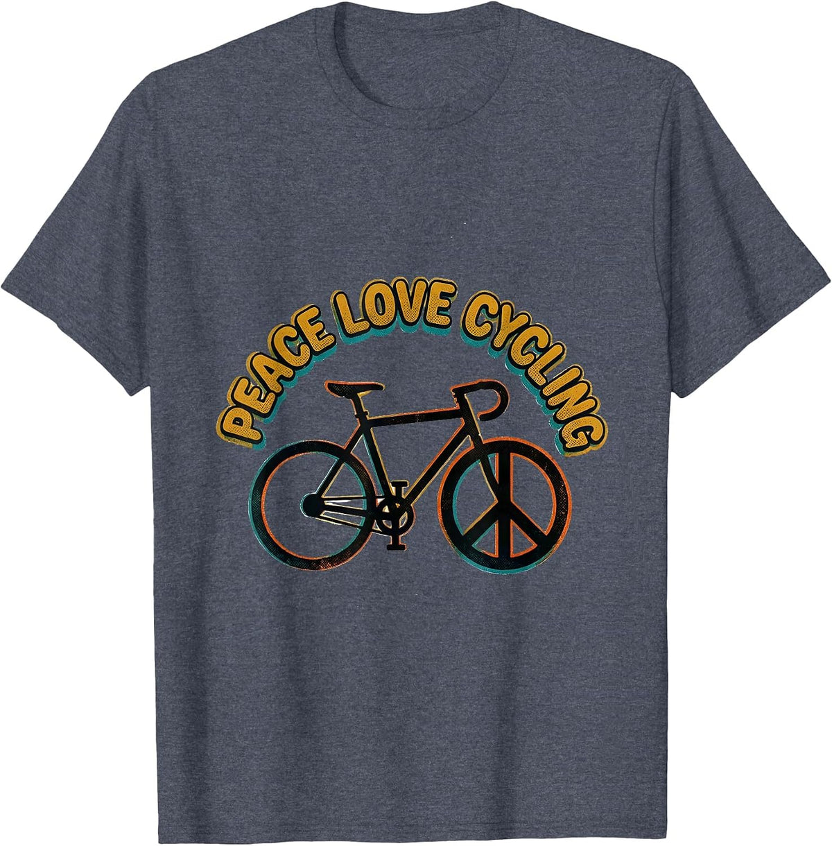 Peace Love Cycling Retro Hippie Peace Sign Nostalgia T-Shirt - Heather Blue