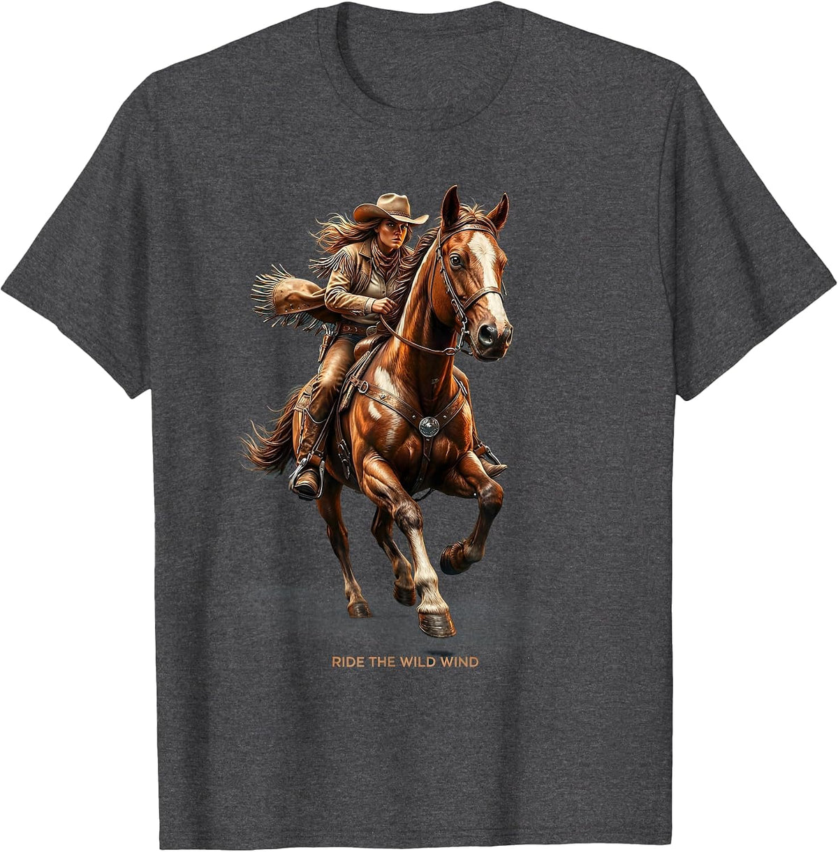 Men's Ride the Wild Wind Cowgirl Graphic Design T-Shirt - Dark Heather Grey