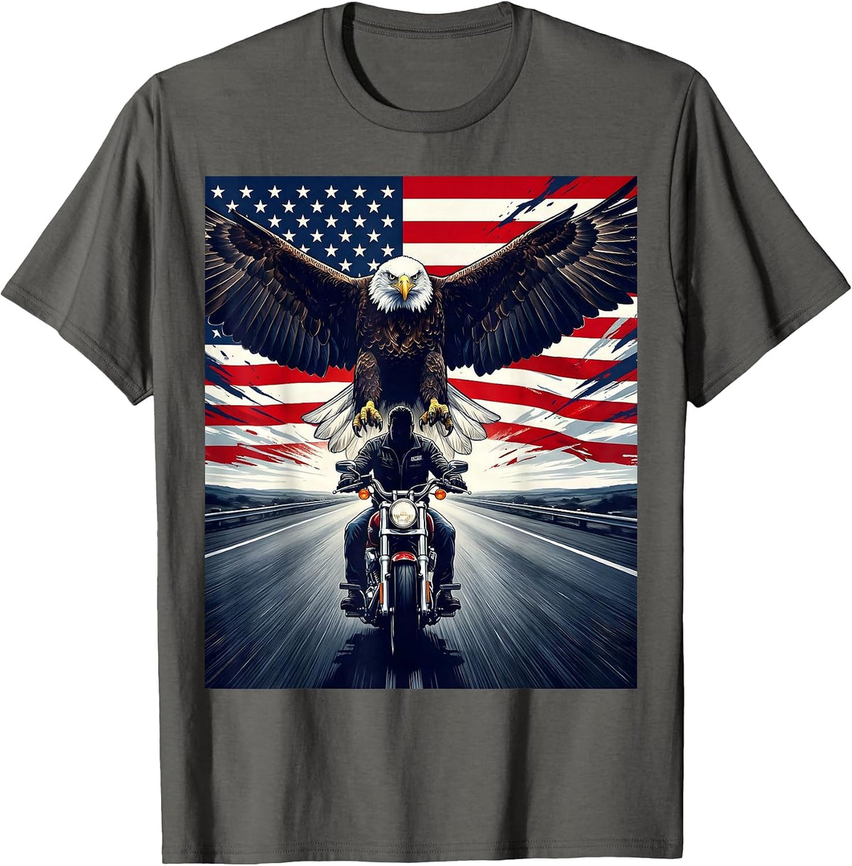 Freedom Rider Open Highway Motorcycle Design T-Shirt - Asphalt Grey