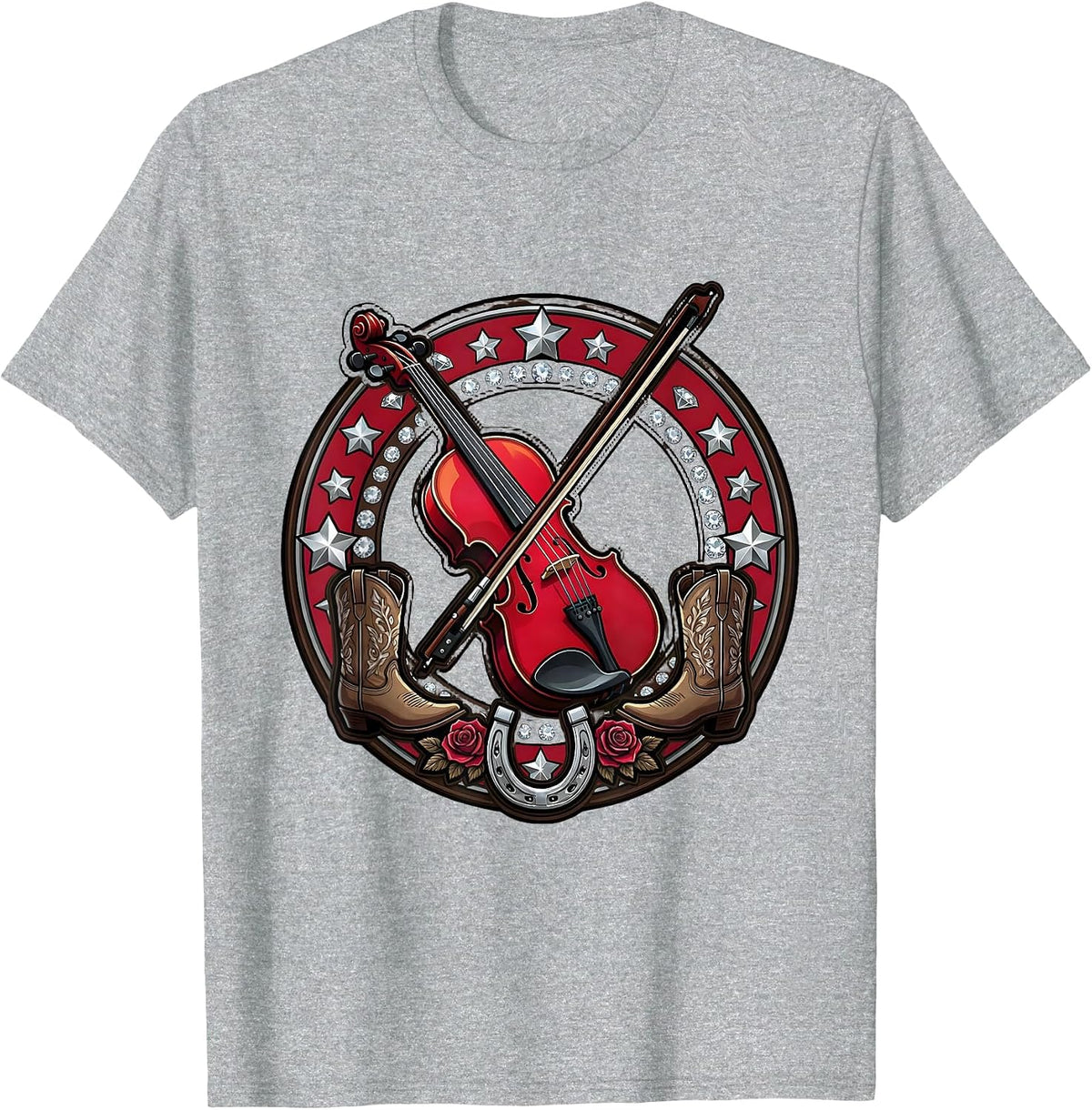 Men's Country Music Fiddle Player Saloon Stage T-Shirt - Heather Grey