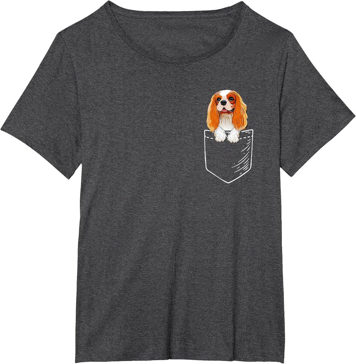 Cute Mens Womens Kids Pocket Cavalier Spaniel Dog Lover T-Shirt - Dark Heather Grey
