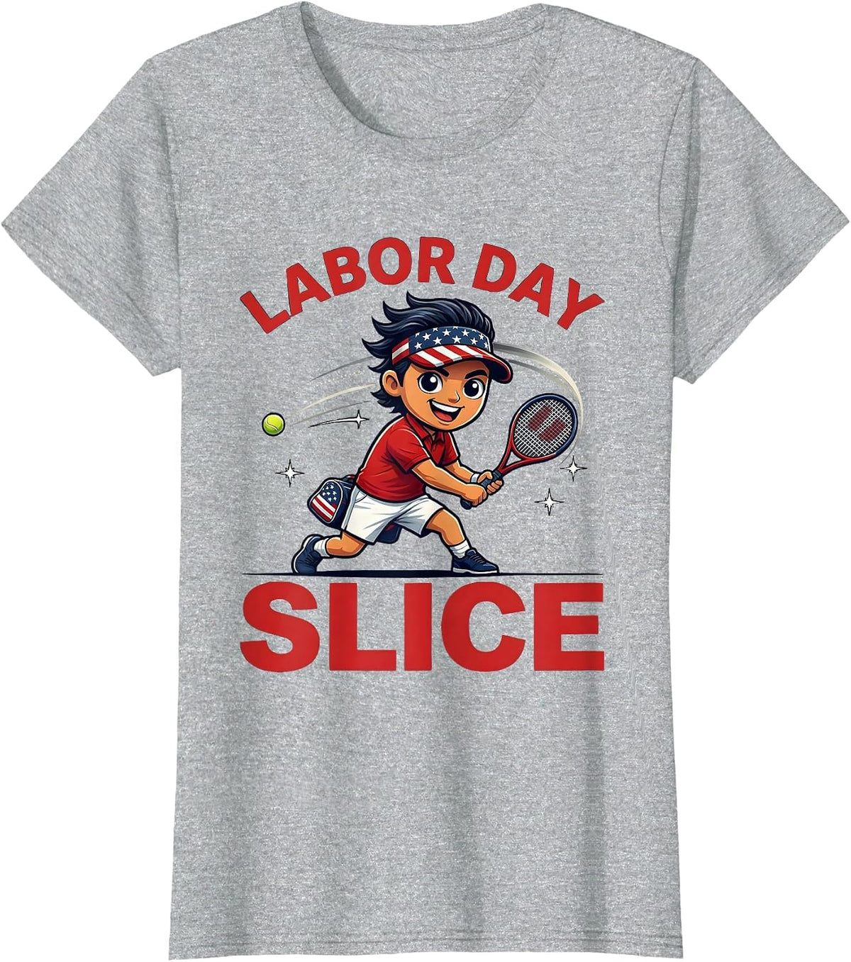 Women's Labor Day Slice Funny Tennis Player Patriotic Holiday T-Shirt - Heather Grey