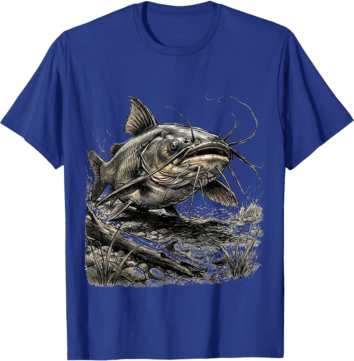 Catfish River Bottom Fishing Graphic T-Shirt - Royal Blue