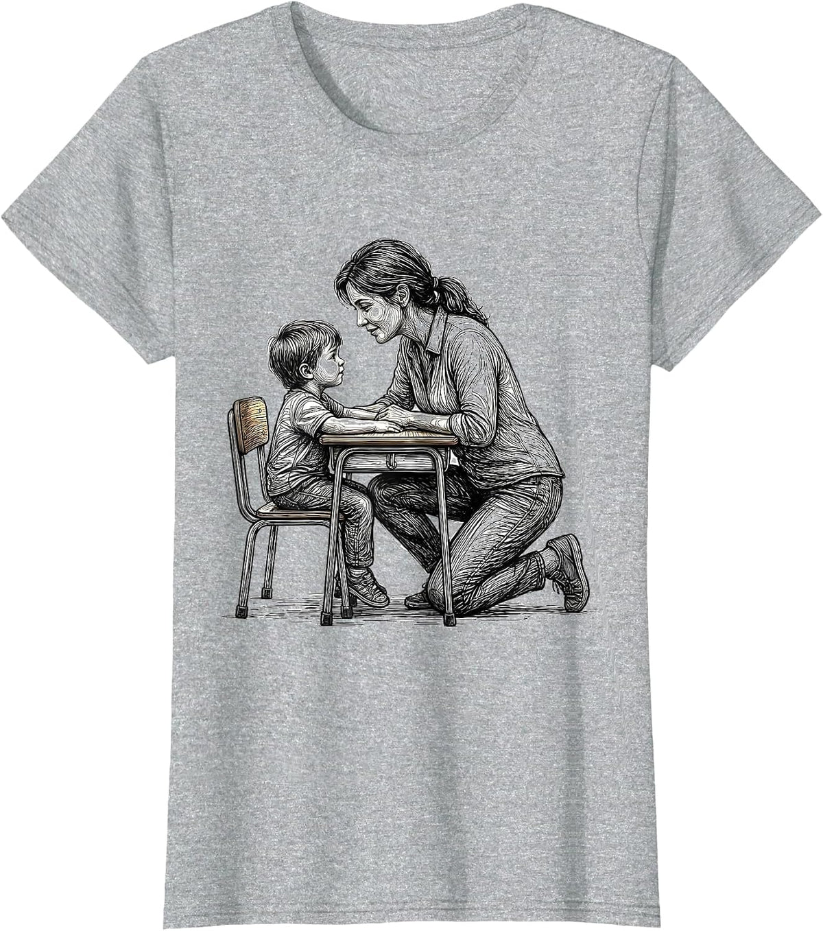 Women's Paraprofessional Teacher's Aide Student Desk Graphic T-Shirt - Heather Grey