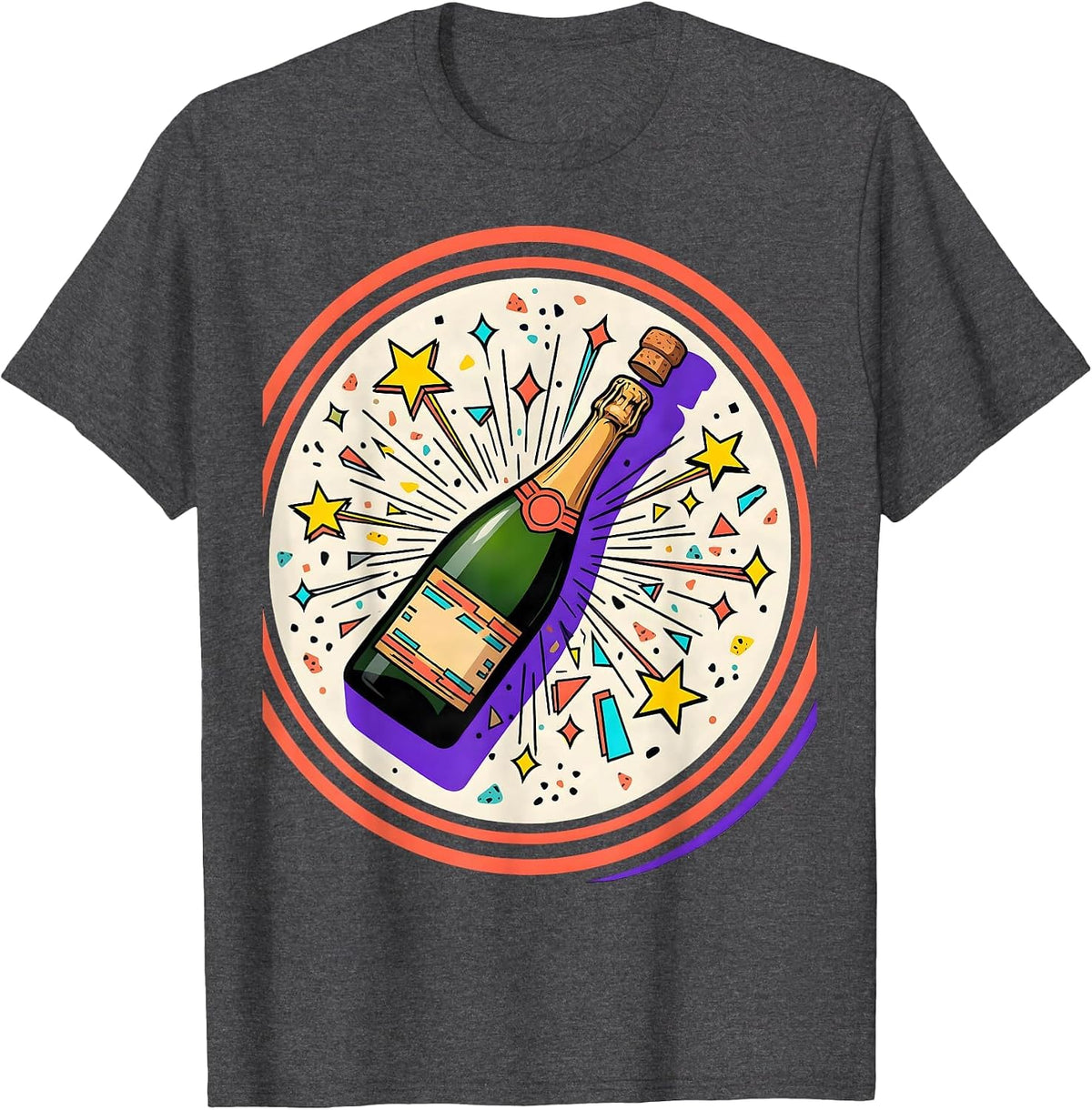 Pop Pop Champagne Cork Launch Stars Graphic T-Shirt - Dark Heather Grey
