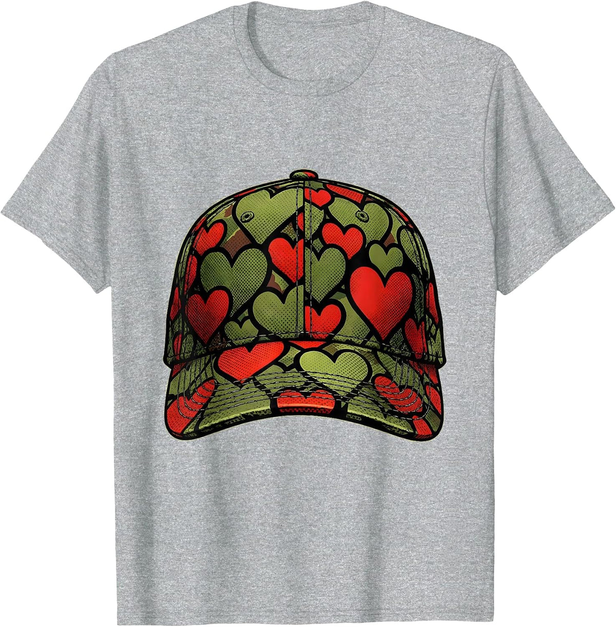 Men's Deer Hunter Camo Hat With Hearts Hunting Gift T-Shirt - Heather Grey