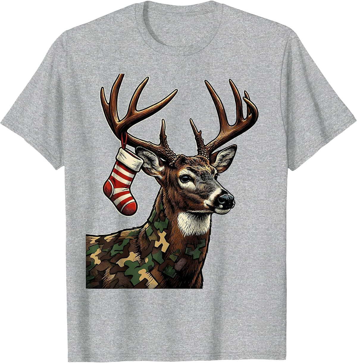 Men's Buck Shoulder Camo Christmas Hunting Party Gift T-Shirt - Heather Grey