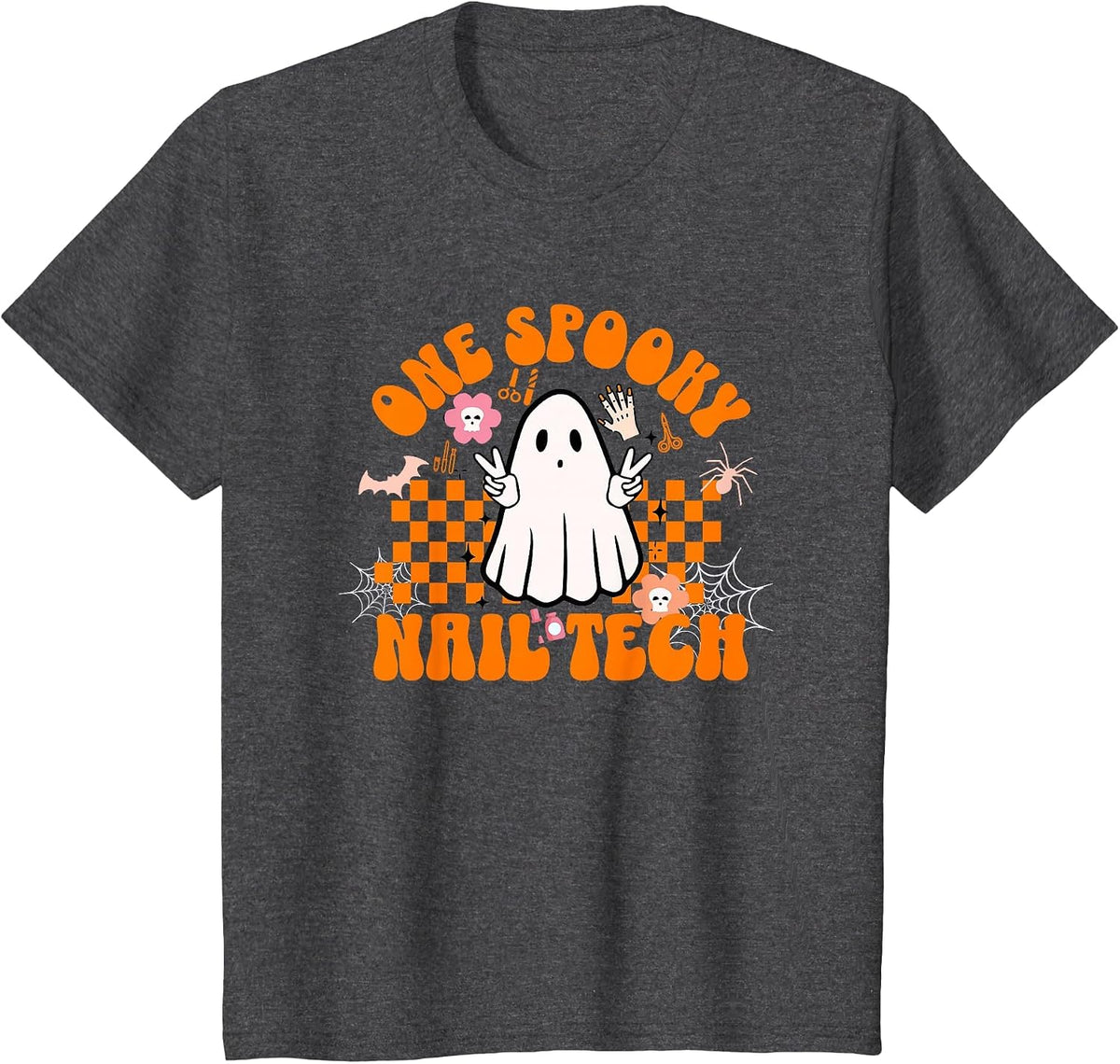 One Spooky Nail Tech Halloween for Nail Technicians Artists T-Shirt - Dark Heather Grey