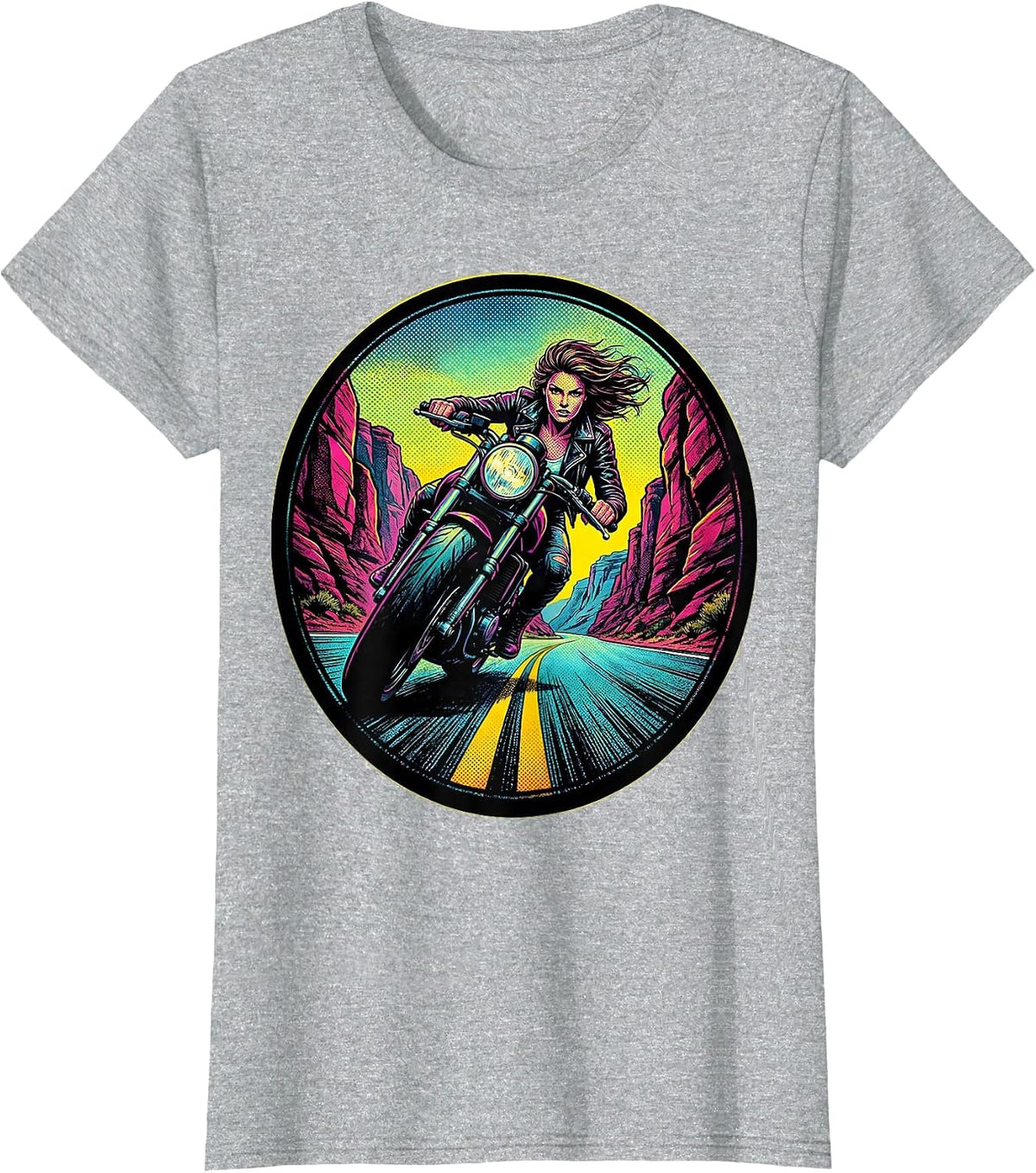Motorcycle Rider Mountain Canyon Road Graphic T-Shirt - Heather Grey