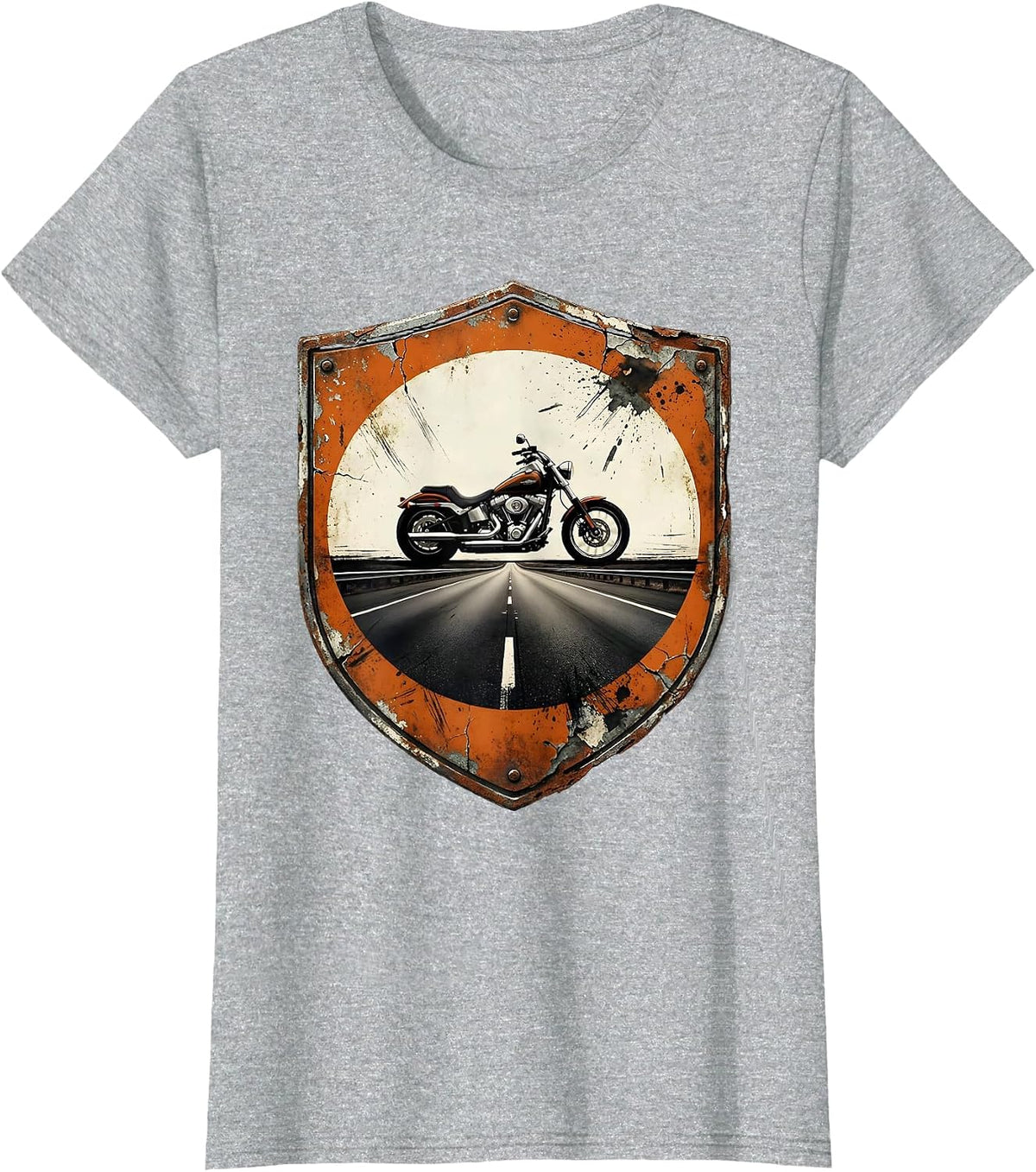 Motorcycle Silhouette Route 66 Open Road USA T-Shirt - Heather Grey