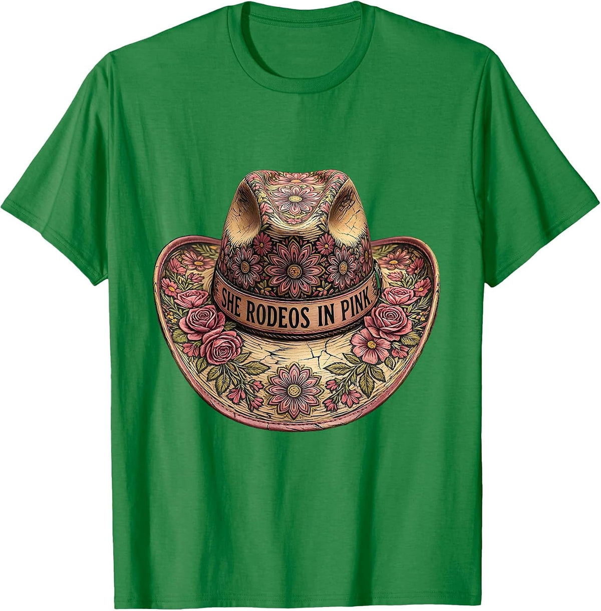 Men's She Rodeos In Pink Cowgirl Design T-Shirt - Kelly Green